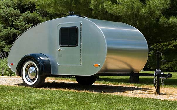tiny silver travel trailer compact