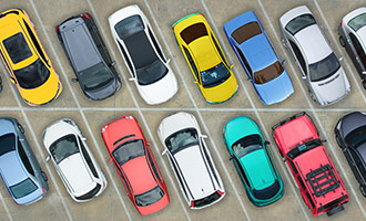 parking lot of colorful cars skyview